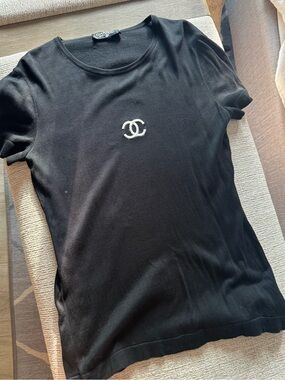 CHANEL | Tops | Chanel Uniform T Shirt In Black With Embroidered